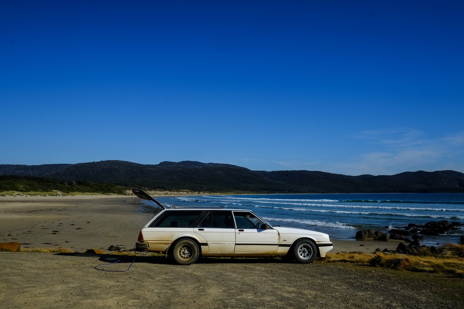 Bruny Island ferry crossing with scenic coastline in Tasmania, highlighting Bruny Island tours.