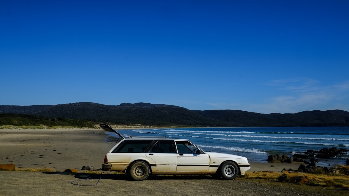 Bruny Island ferry crossing with scenic coastline in Tasmania, highlighting Bruny Island tours.
