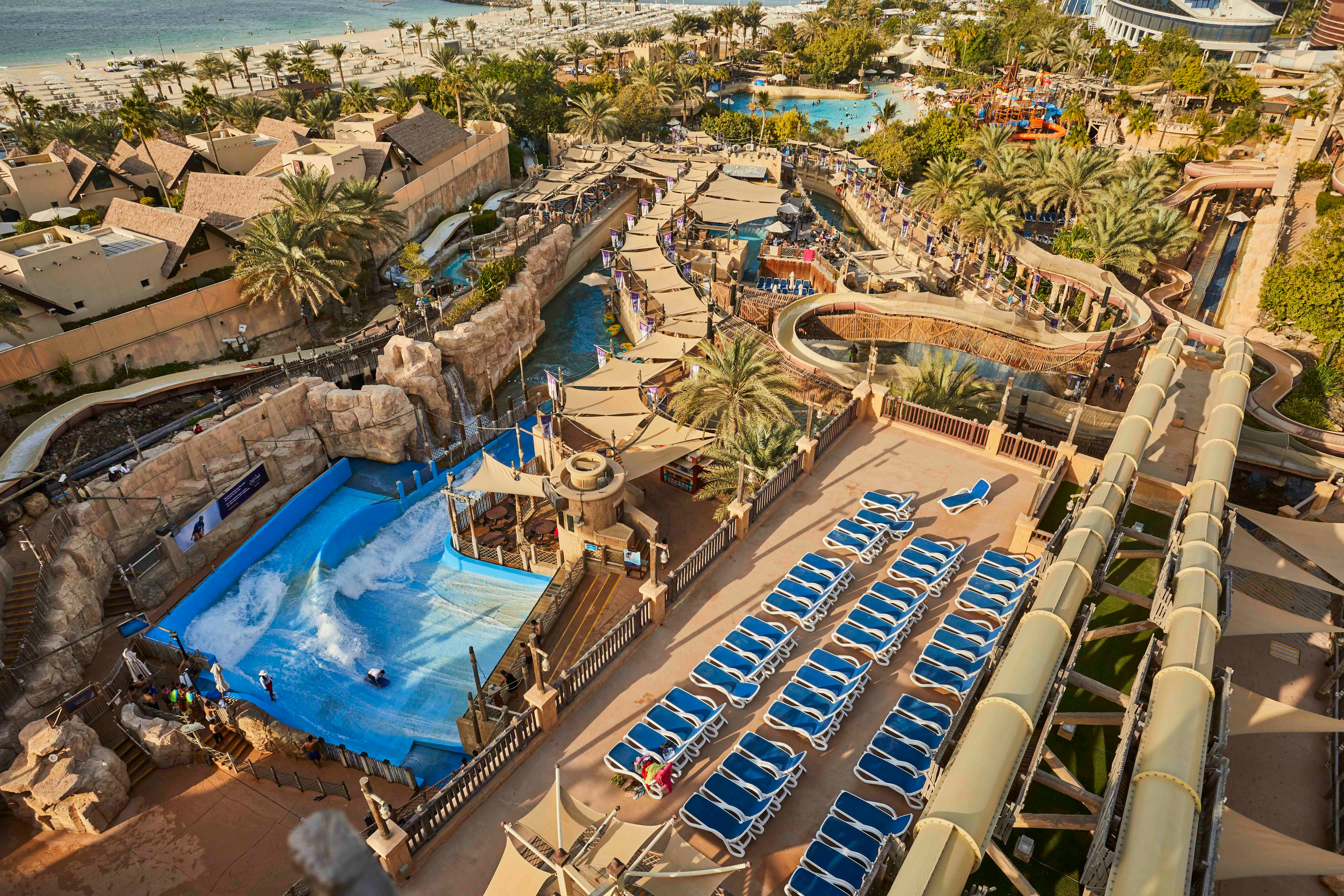 Wild Wadi Water Park in Dubai with wave pool and water slides.