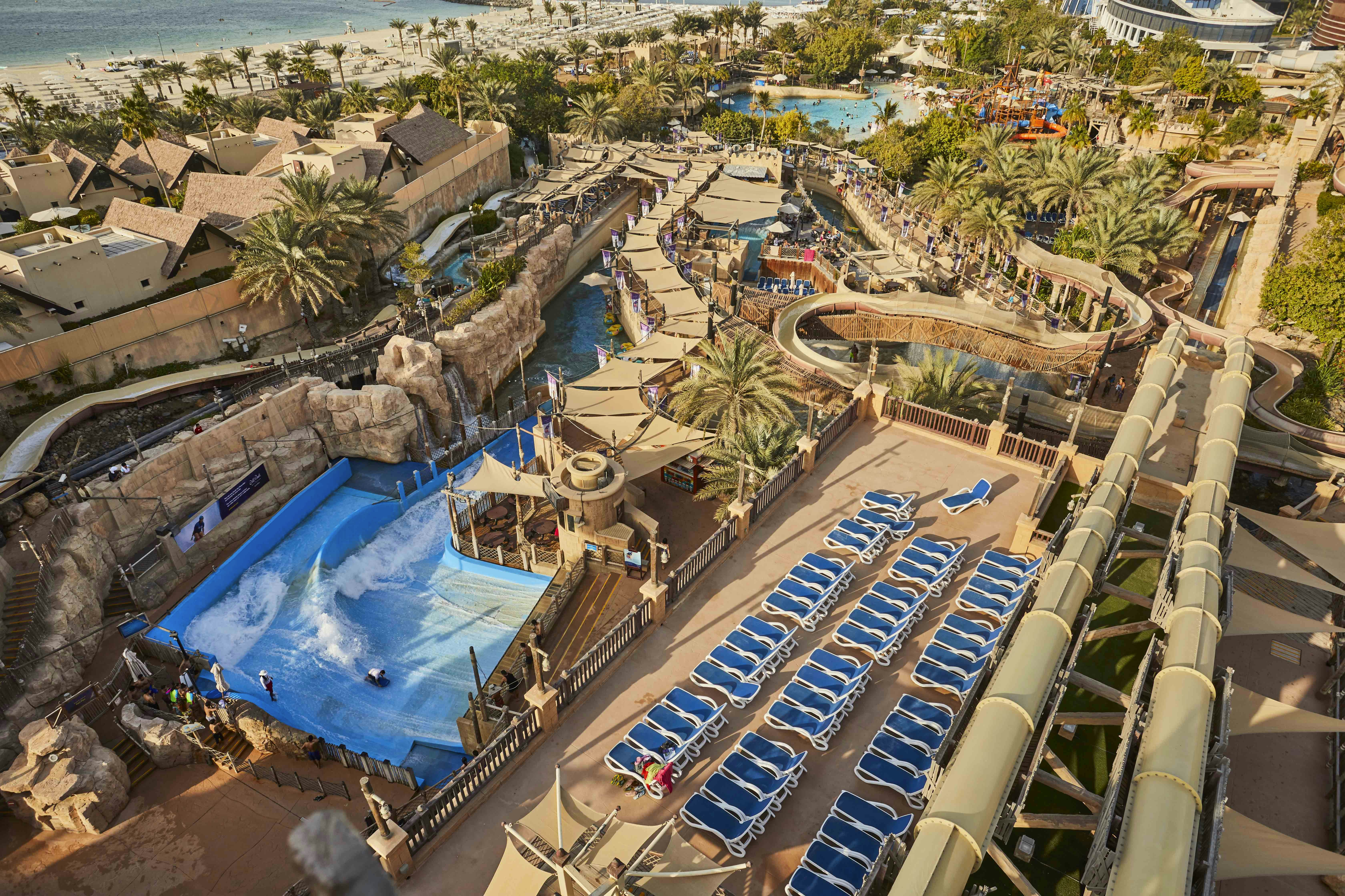 Wild Wadi Water Park in Dubai with wave pool and water slides.