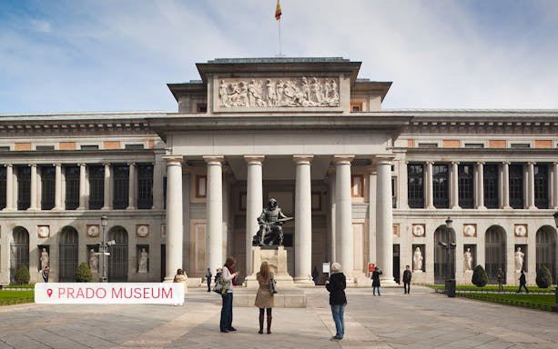 Prado Museum entrance with visitors, Madrid, included in iVenture Madrid Flexi Pass.