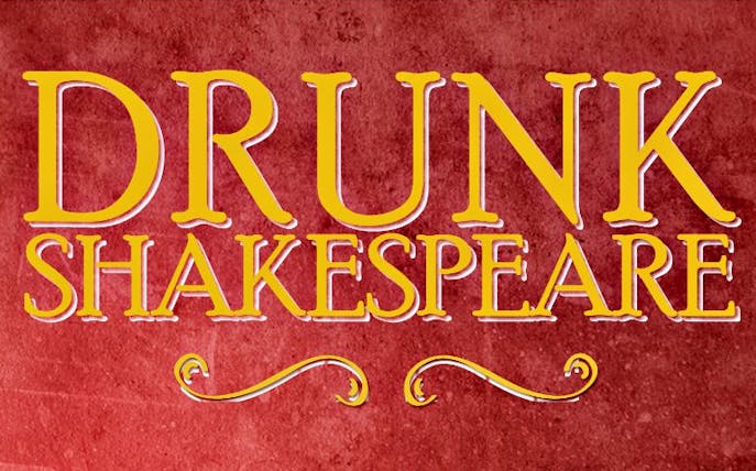 Drunk Shakespeare logo on red background