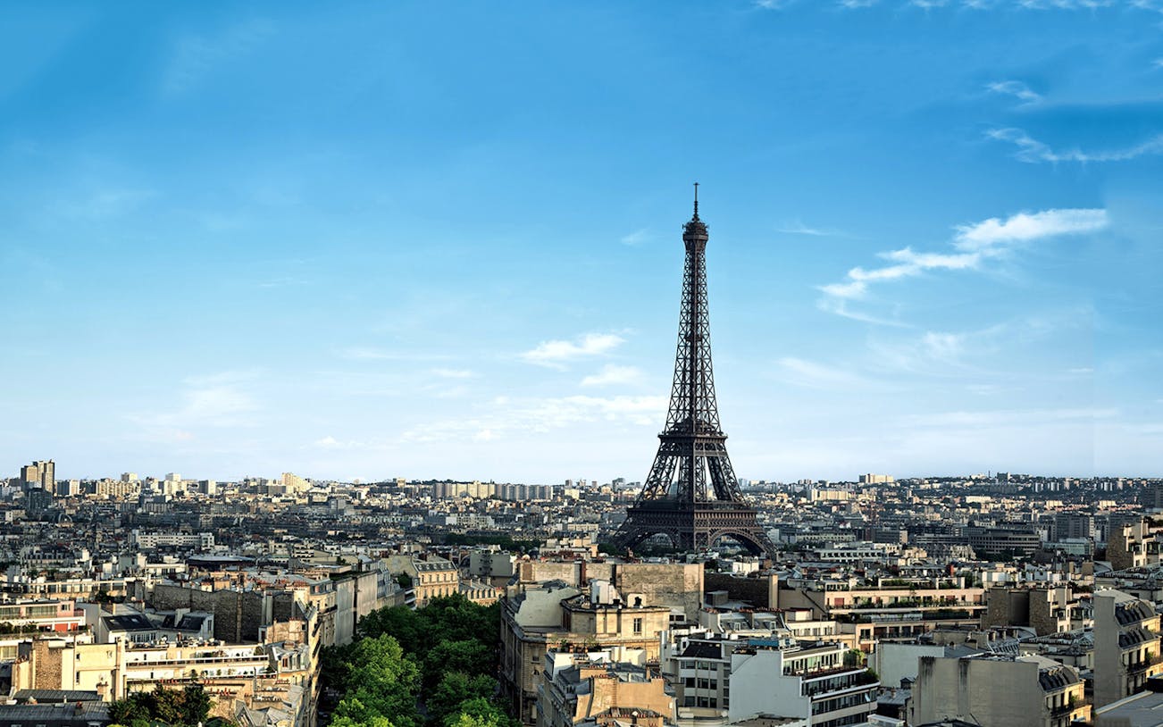 Eiffel Tower view over Paris skyline, France.