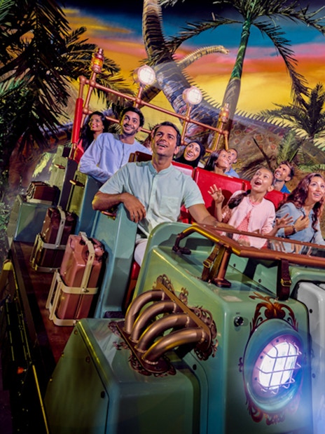 Visitors enjoying a thrilling ride at IMG Worlds of Adventure, Dubai.