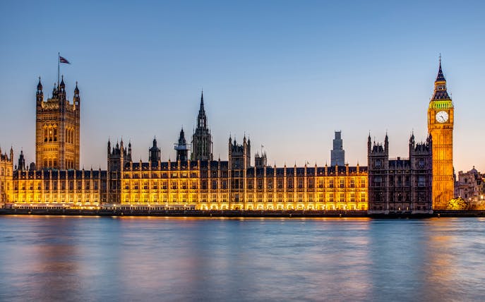 Houses of Parliament and Big Ben at sunset, London.
