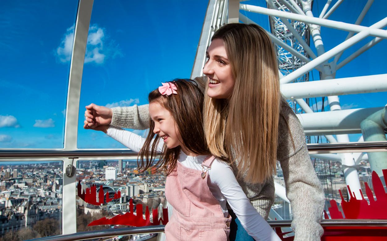 Mother and daughter enjoying the view from the London Eye capsule.