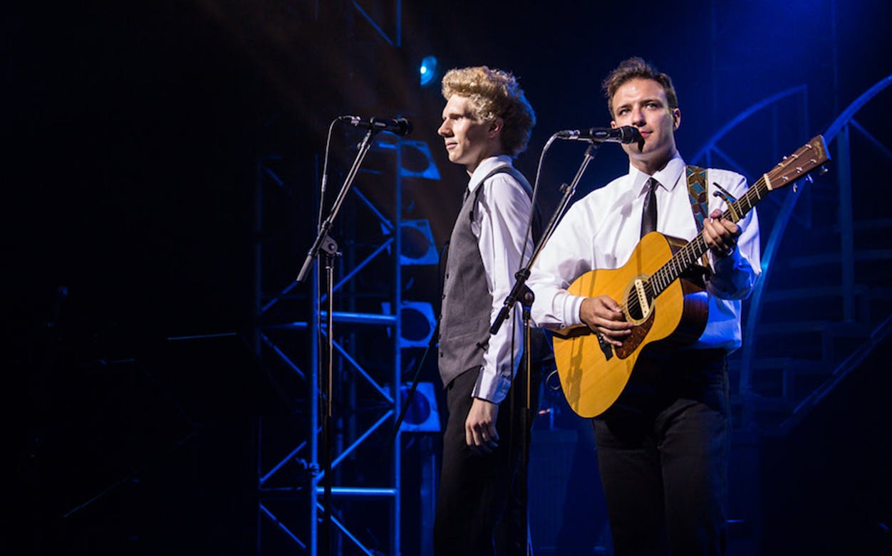 Performers on stage during The Simon and Garfunkel Story show.