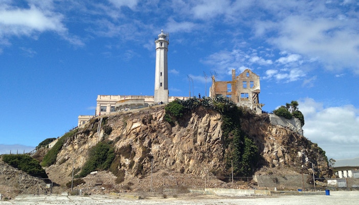 Alcatraz Island with lighthouse and ruins, part of Monterey and Alcatraz multi-day tour.