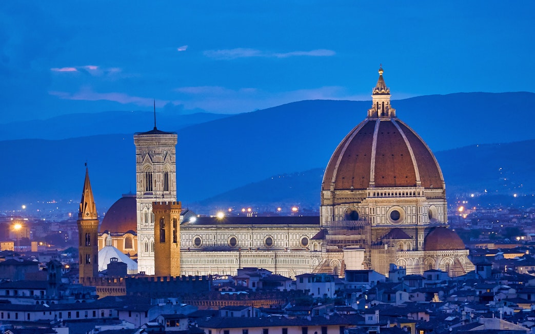 Florence Duomo and cityscape at dusk, view from a guided tour.