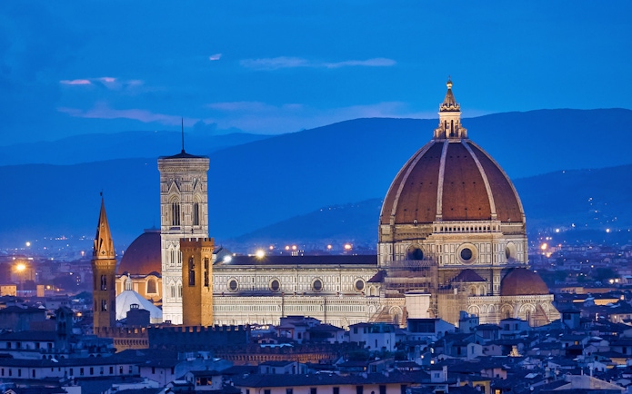 Florence Duomo and cityscape at dusk, view from a guided tour.