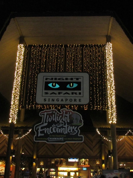 Night Safari entrance illuminated with lights, Singapore.
