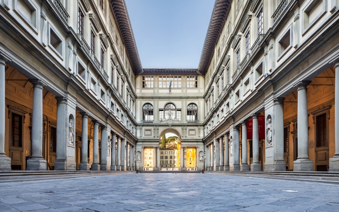 Uffizi Gallery courtyard in Florence, Italy, part of the Florence Duomo and Academia Gallery Guided Tour.