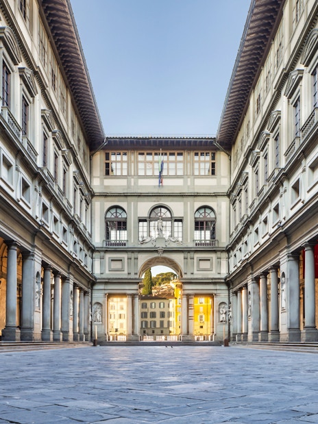 Uffizi Gallery courtyard in Florence, Italy, part of the Florence Duomo and Academia Gallery Guided Tour.