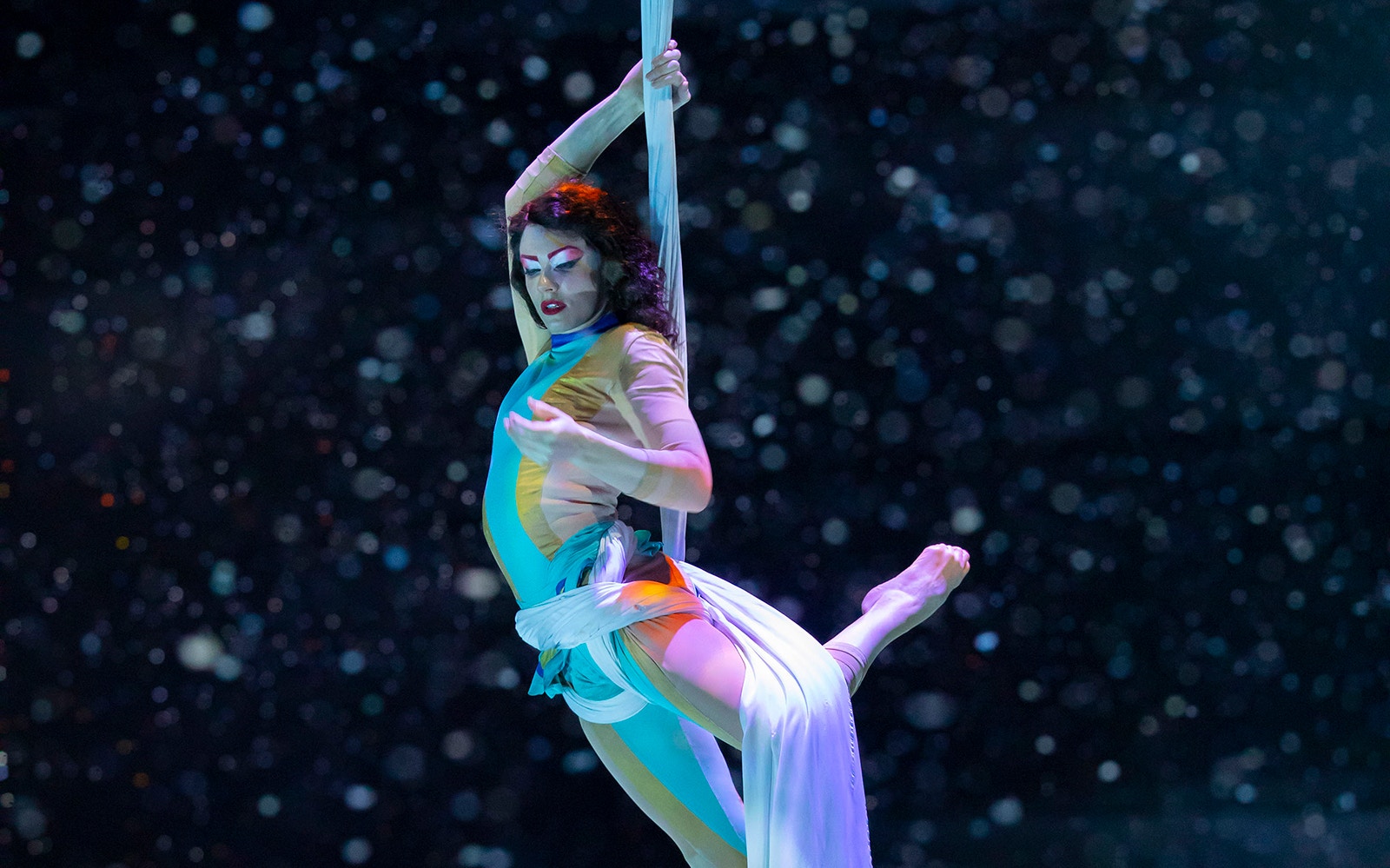 Aerial performer at La Perle by Dragone show in Dubai.