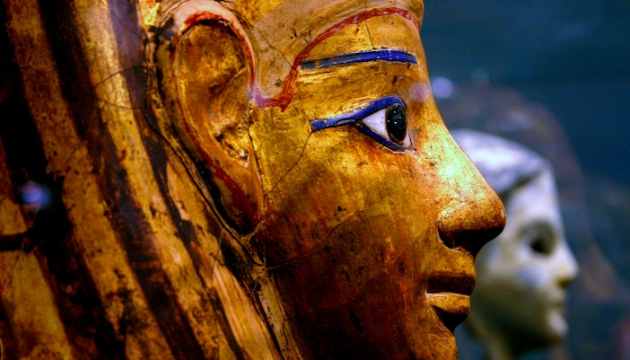 Ancient Egyptian artifacts display at Museu Egipci de Barcelona.
