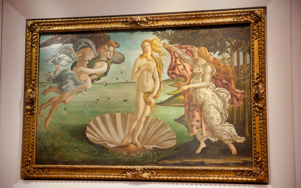 Botticelli's "The Birth of Venus" at Uffizi Gallery, Florence, featured in Uffizi and Accademia Tour.