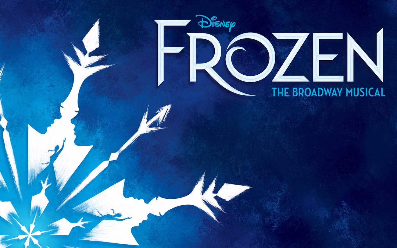 Frozen Broadway musical poster with silhouettes and snowflake design