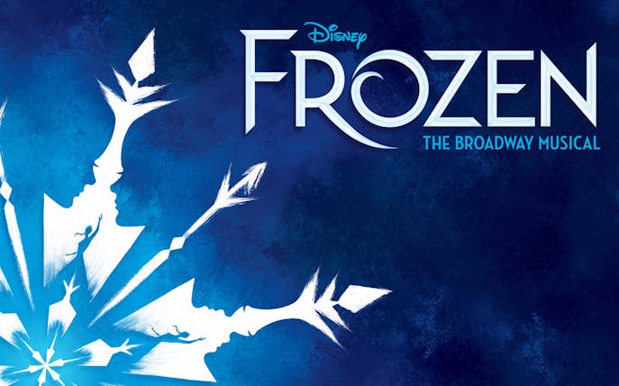 Frozen Broadway musical poster with silhouettes and snowflake design