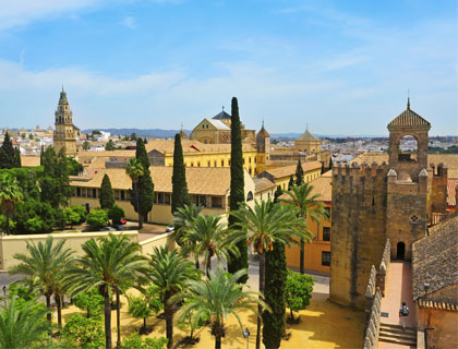 Cordoba cityscape with the Mosque-Cathedral and Alcazar de los Reyes Cristianos.