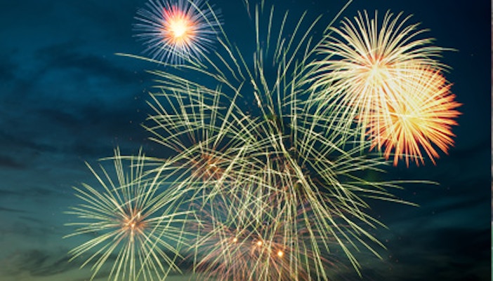 Fireworks display over the ocean during the Wave Dance Night Cruise.