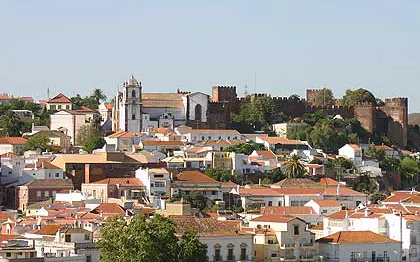 Silves town with medieval castle and cathedral in Algarve, Portugal.