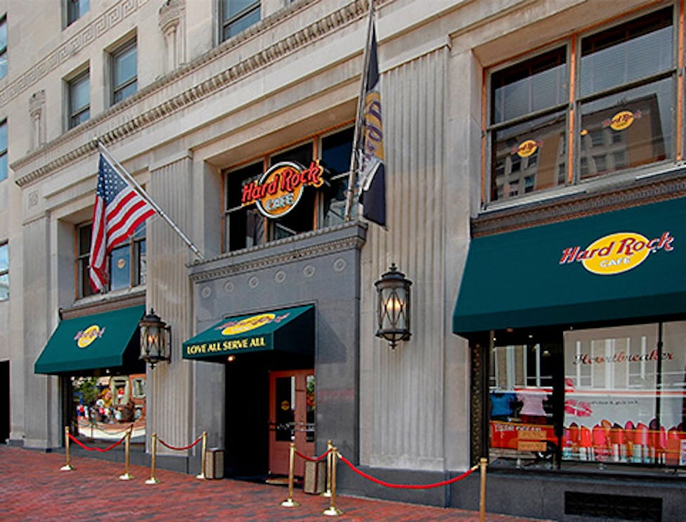 Hard Rock Cafe Washington DC exterior with iconic guitar sign.