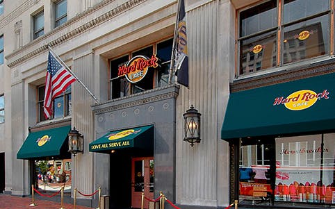 Hard Rock Cafe entrance with flags, Washington DC.