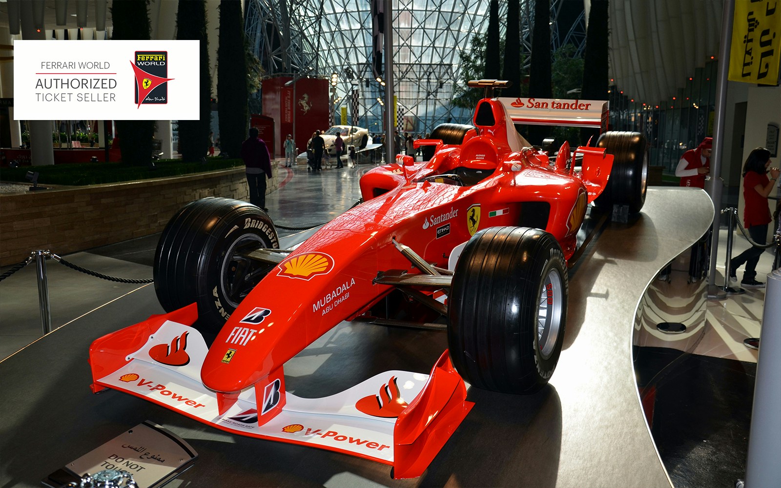 Ferrari Formula 1 car display at Ferrari World Abu Dhabi.