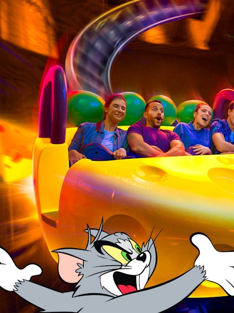 Visitors on a Tom and Jerry themed ride at Warner Bros. World™ Abu Dhabi.