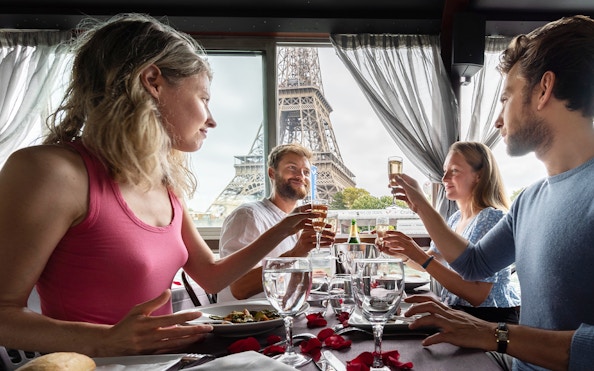 Lunch cruise on the Seine with Eiffel Tower view, Paris.
