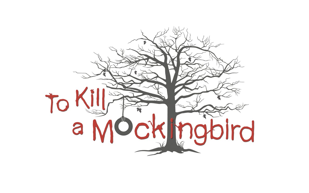 To Kill a Mockingbird title with tree and tire swing illustration