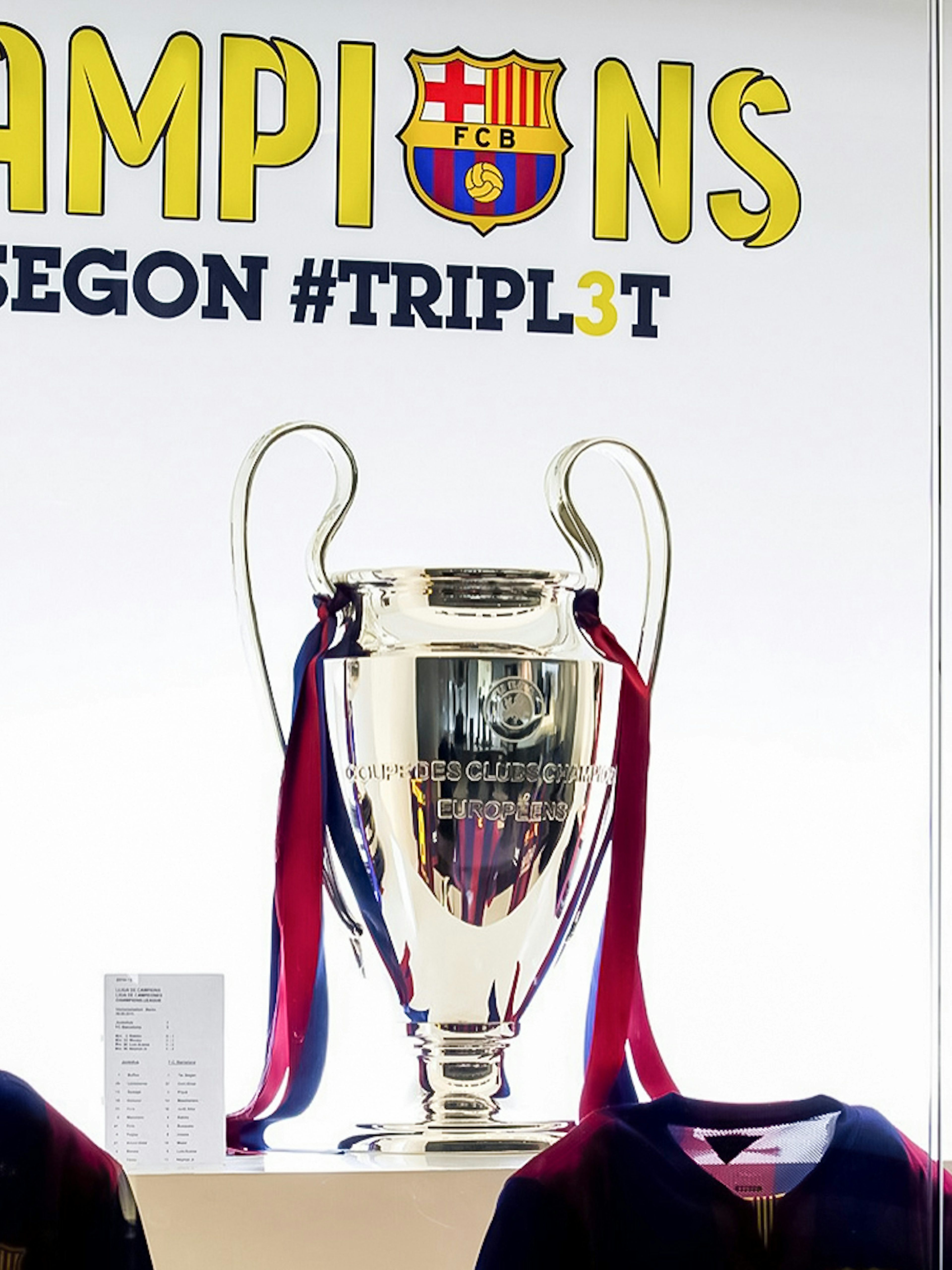Trophies displayed at FC Barcelona Camp Nou during a skip-the-line guided tour.