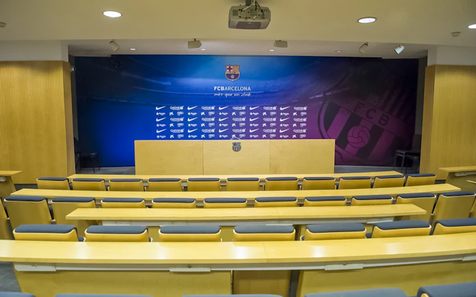 Press room at FC Barcelona Camp Nou during a guided tour.