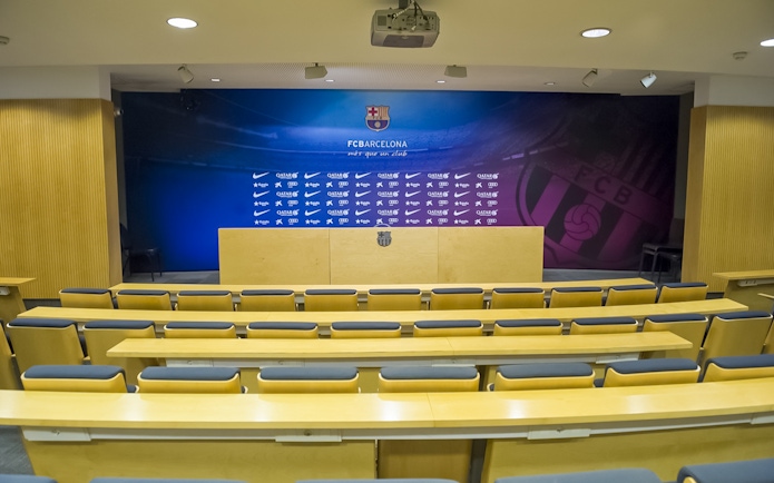 Press room at FC Barcelona Camp Nou during a guided tour.