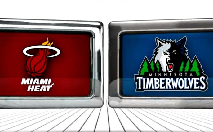 Miami Heat vs Minnesota Timberwolves logos at American Airlines Arena.
