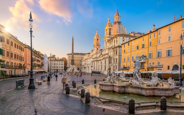 Piazza Navona in Rome with Fountain of Neptune and surrounding architecture.