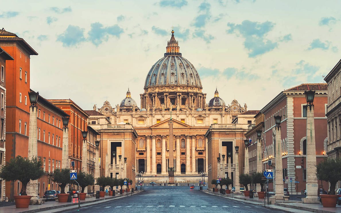 Vatican City view with St. Peter's Basilica dome, Rome, Italy.