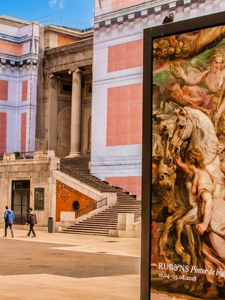 Prado Museum entrance with Rubens painting display, Madrid tour.