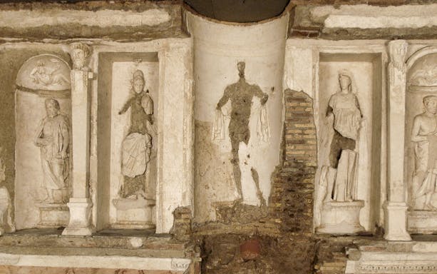Ancient frescoes and sculptures in the Vatican Necropolis, Rome.