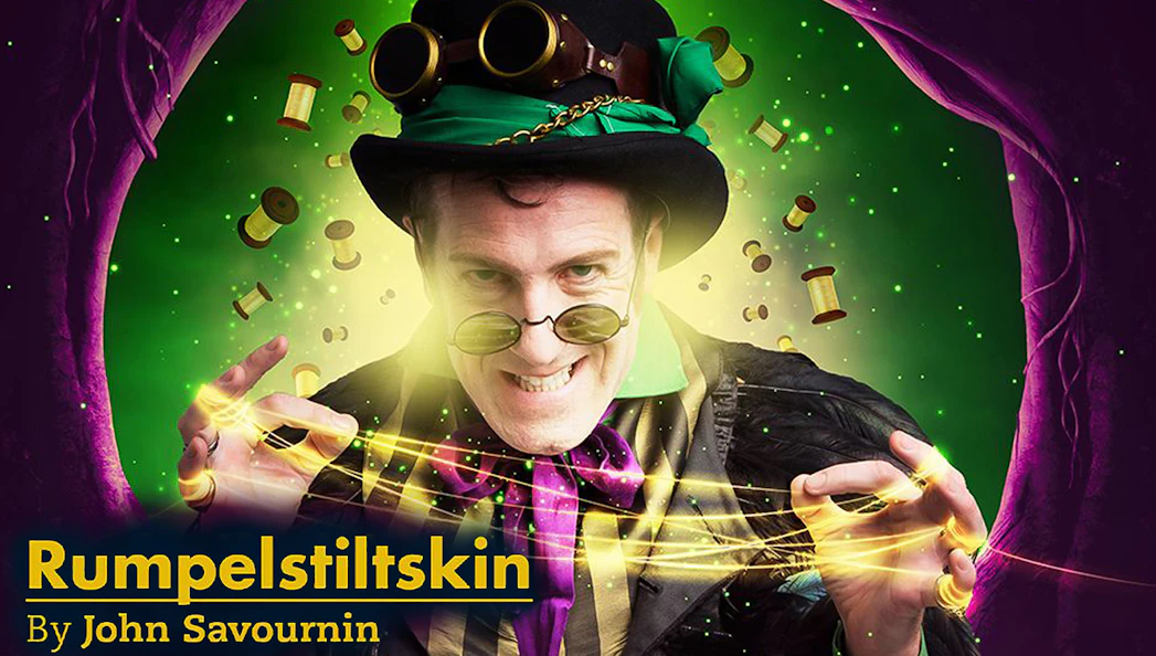 Rumpelstiltskin character with magical threads and floating spools, by John Savournin.