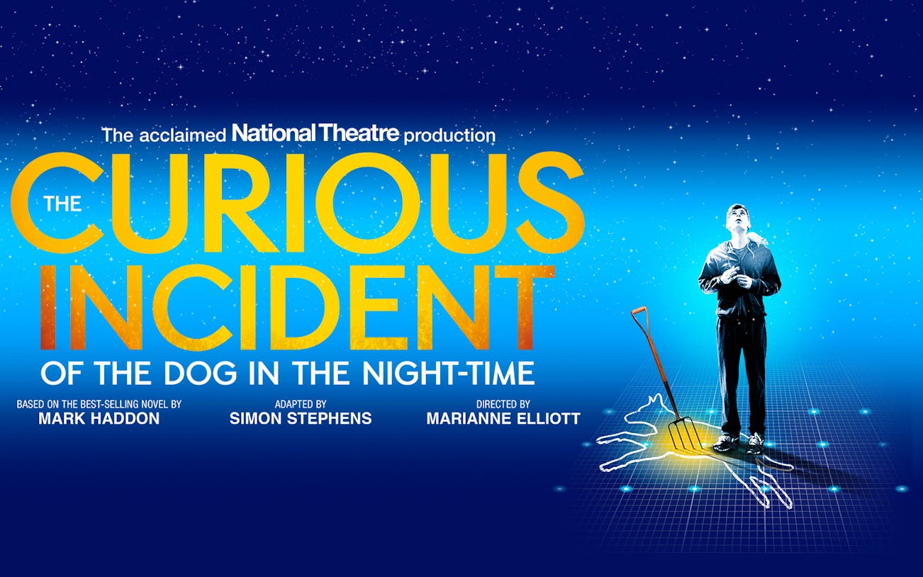 The Curious Incident of the Dog in the Night-Time theater production poster with starry background.