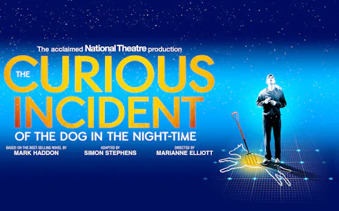 The Curious Incident of the Dog in the Night-Time theater production poster with starry background.