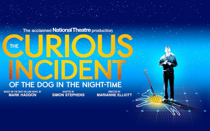 The Curious Incident of the Dog in the Night-Time theater production poster with starry background.