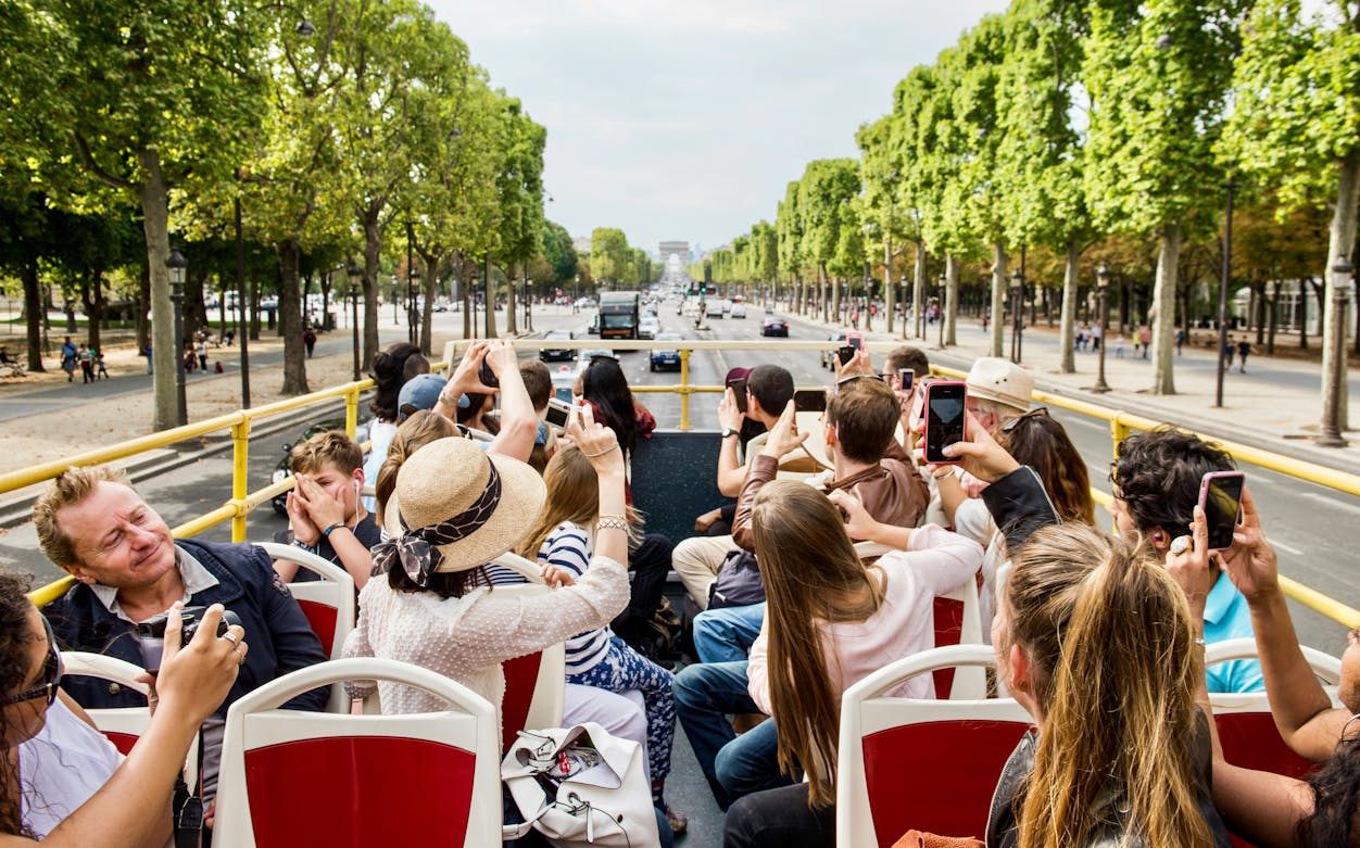Big Bus 2 Day Hop-On Hop-Off Tour in Paris with views of Eiffel Tower and city landmarks.