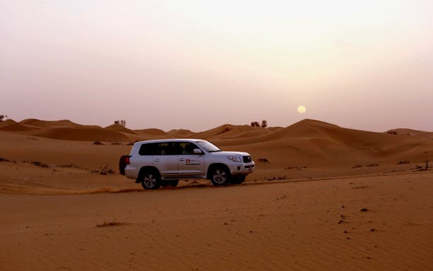 Dubai desert safari with camel ride and dinner under the stars.