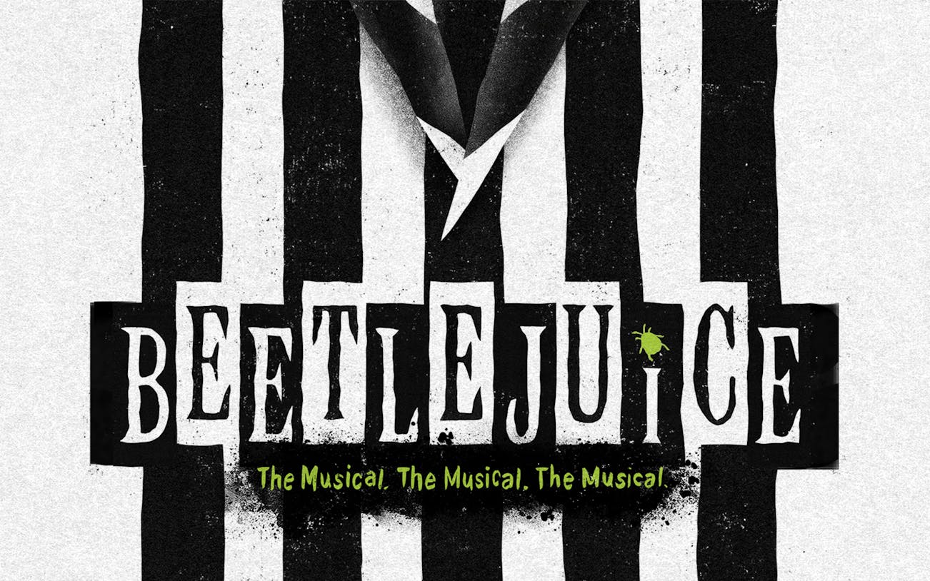 Beetlejuice musical logo with black and white stripes.
