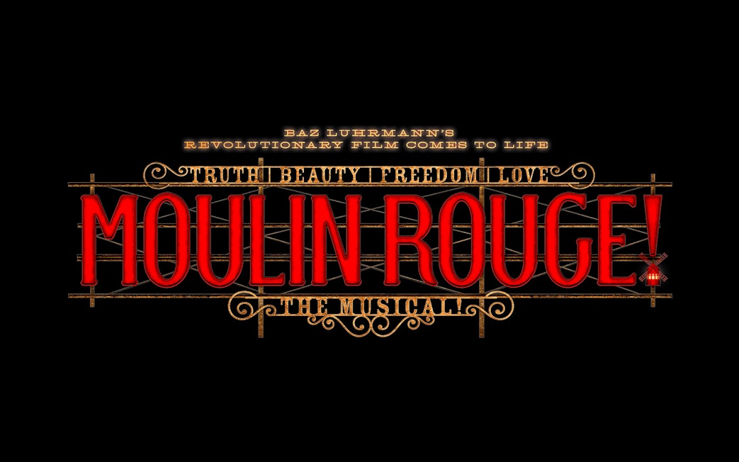Moulin Rouge! The Musical logo with red and gold lettering.