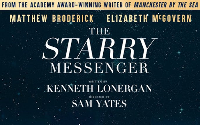 The Starry Messenger play poster with starry background