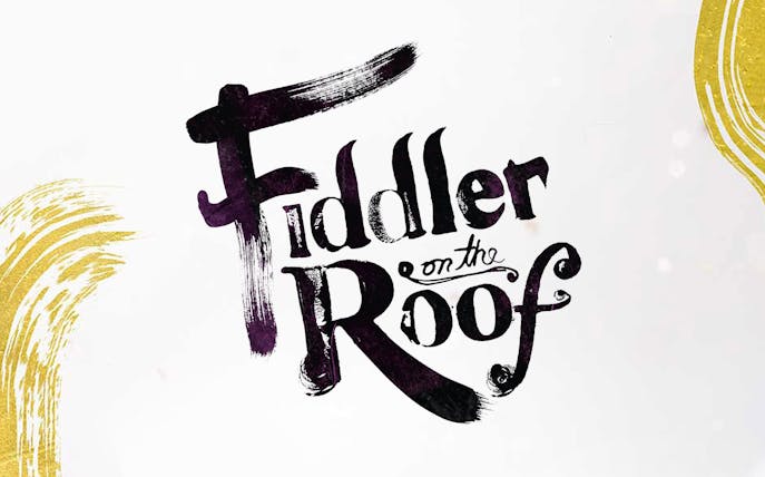 Fiddler On The Roof logo with artistic brushstroke design.