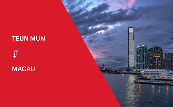 Round trip TurboJet ferry route from Tuen Mun to Macau with city skyline.